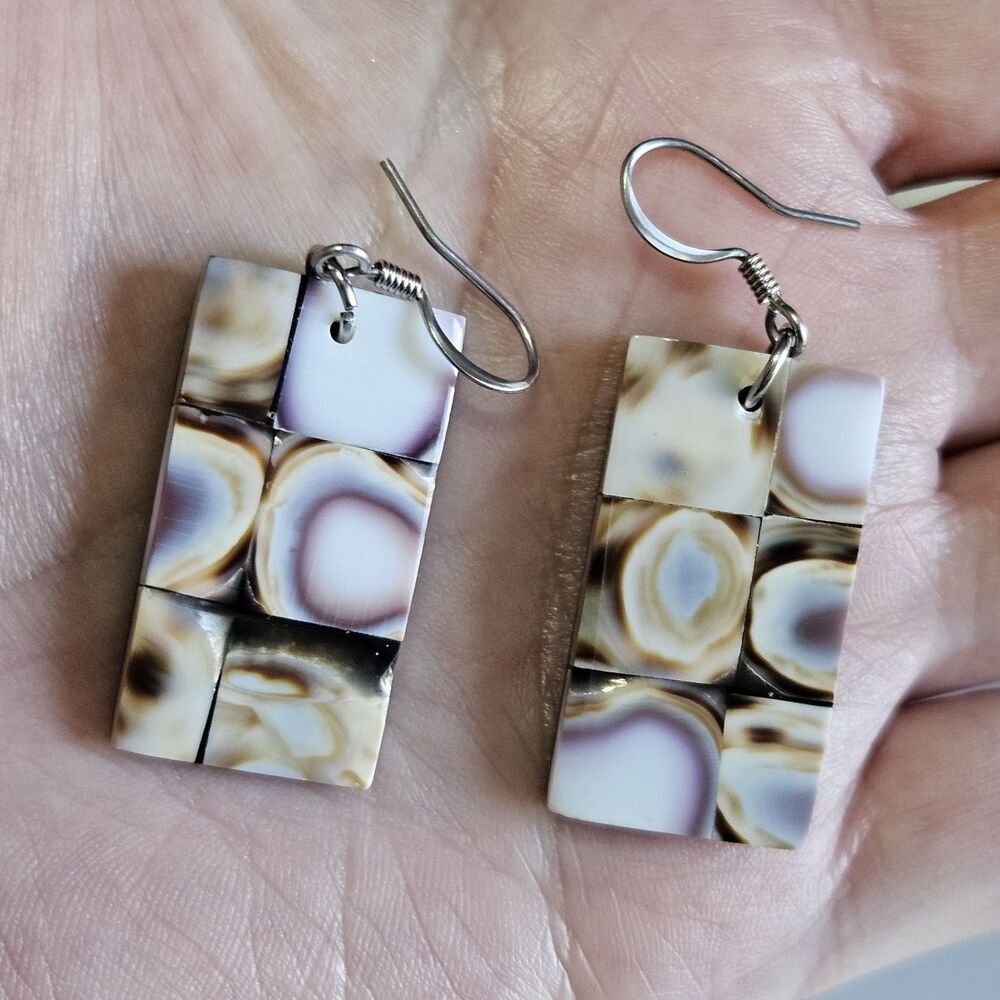 Colorful Mother Of Pearl Rectangular Dangling Earrings